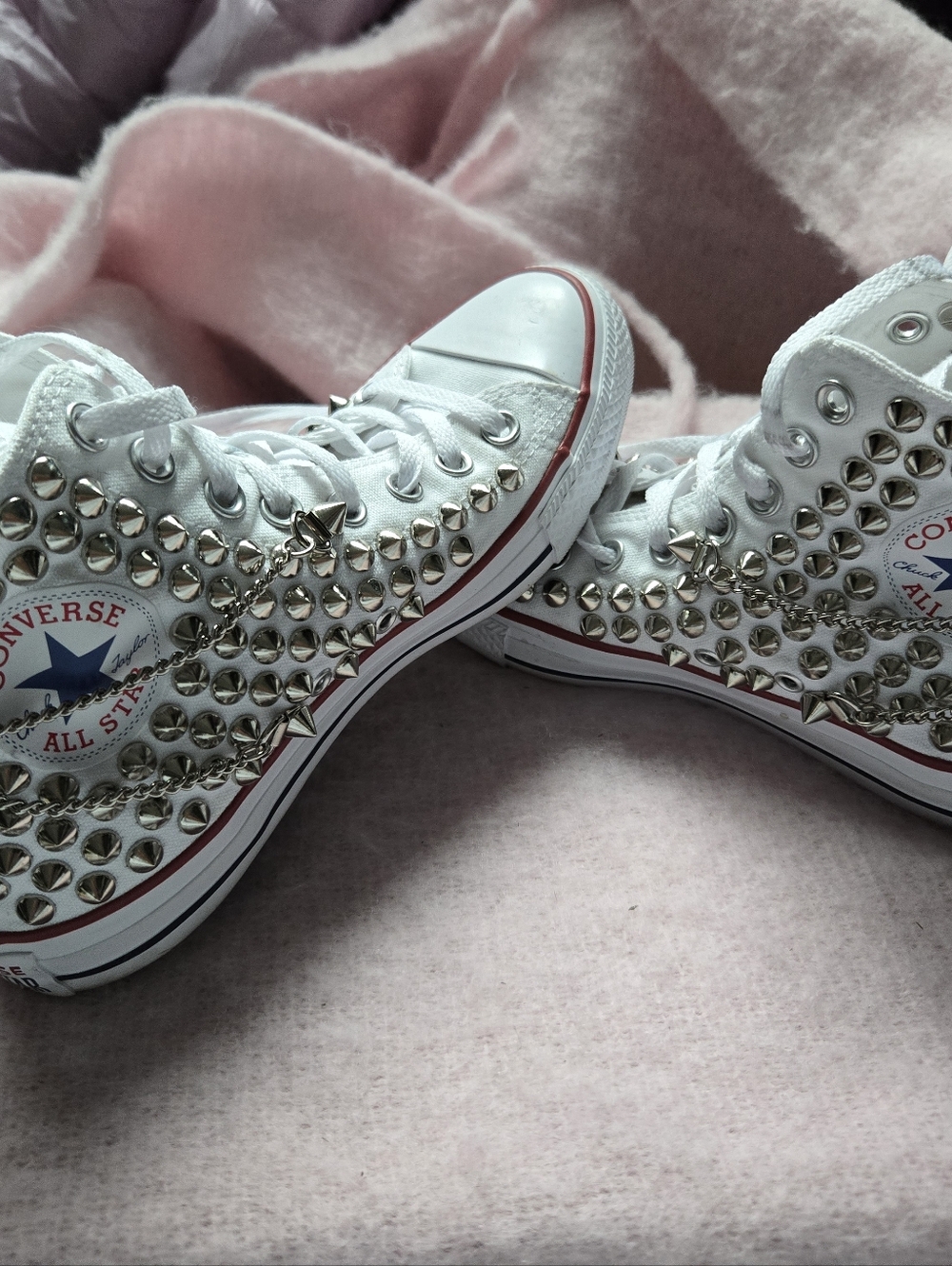 Custom Made. Spiked Converse With Chains. Great Condition. Womens Size 8.5 - Picture 10 of 10
